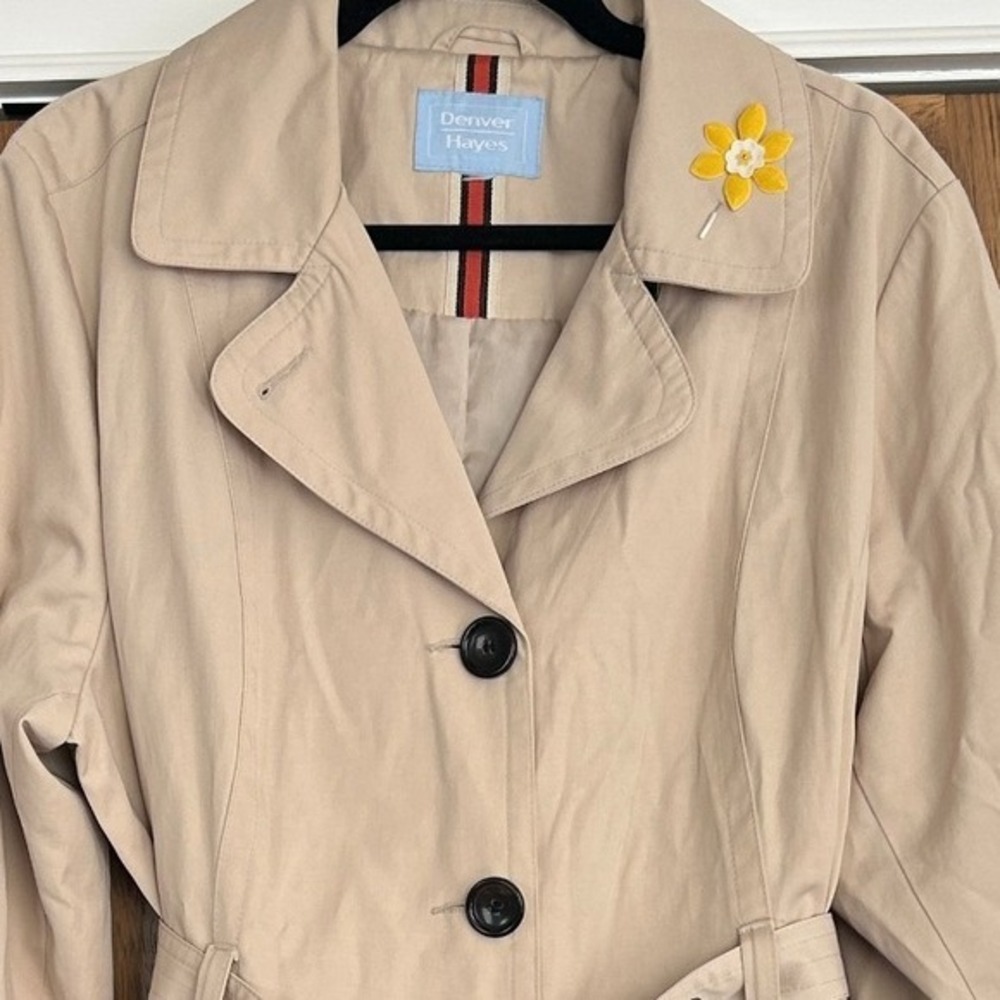 Denver Hayes Tan Belted Trench Coat Women Minimalist Classic Normcore Jacket 2XL - Picture 8 of 8